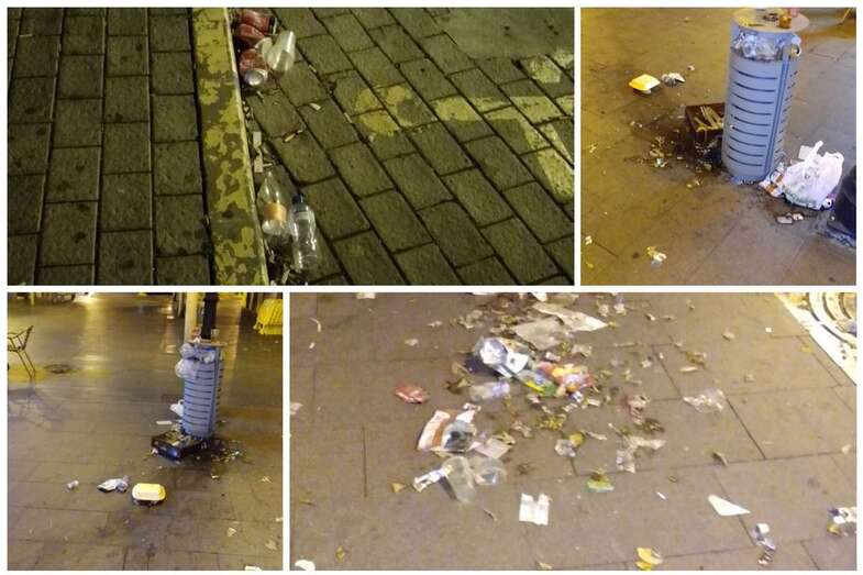 Papeleras rebosantes de basuras y residuos a su alrededor (Foto TA)